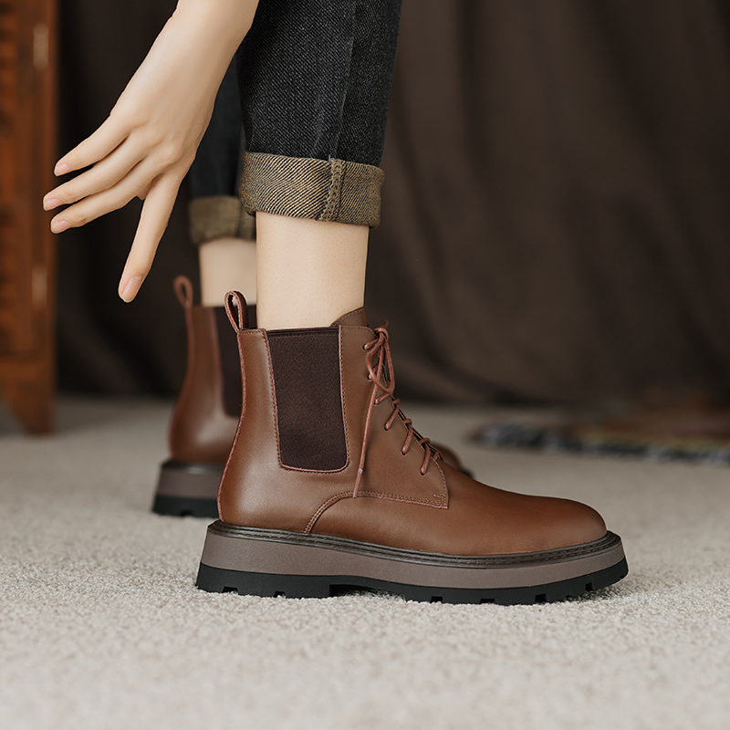 2024 New Shoes Lace-up Winter Ankle for Women Genuine Leather Womens Chunky Platform Boots f9e2