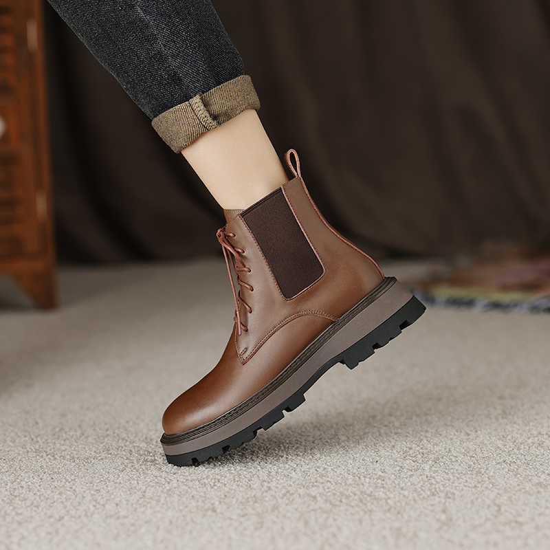 2024 New Shoes Lace-up Winter Ankle for Women Genuine Leather Womens Chunky Platform Boots f9e2