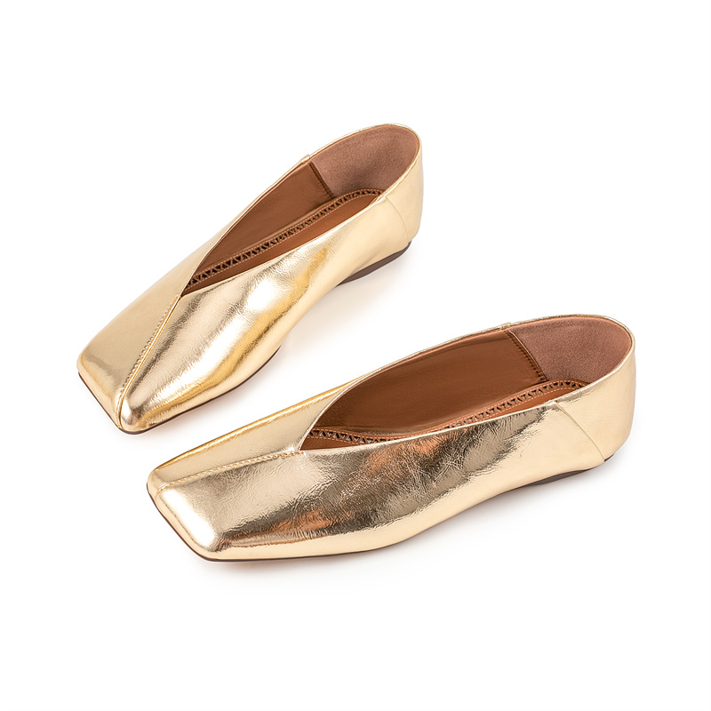 Cowhide Gold Simple Flat Sole Single Spring Summer Comfortable Outdoor Hiking Women Low Heel Commuting Student Shoes 45 58cc