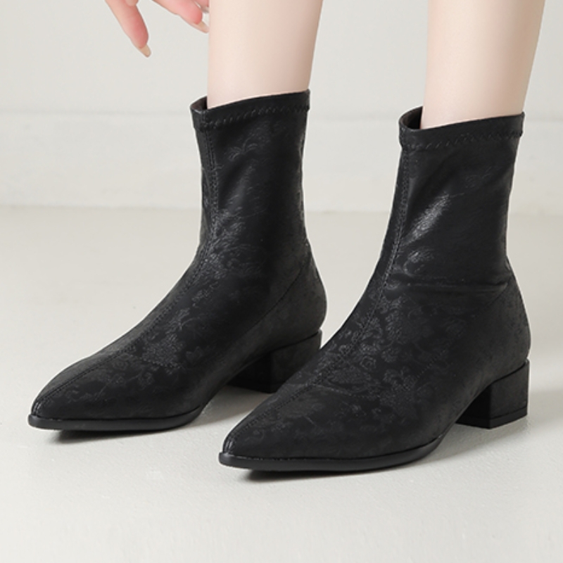 Ankle Elegant Boots for Women Autumn Winter Shoes 2024 Sier Silk Short Boot Low Heels Footwear Shoe Ladies Large Size af34