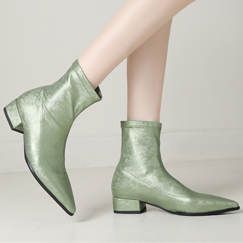 Ankle Elegant Boots for Women Autumn Winter Shoes 2024 Sier Silk Short Boot Low Heels Footwear Shoe Ladies Large Size af34