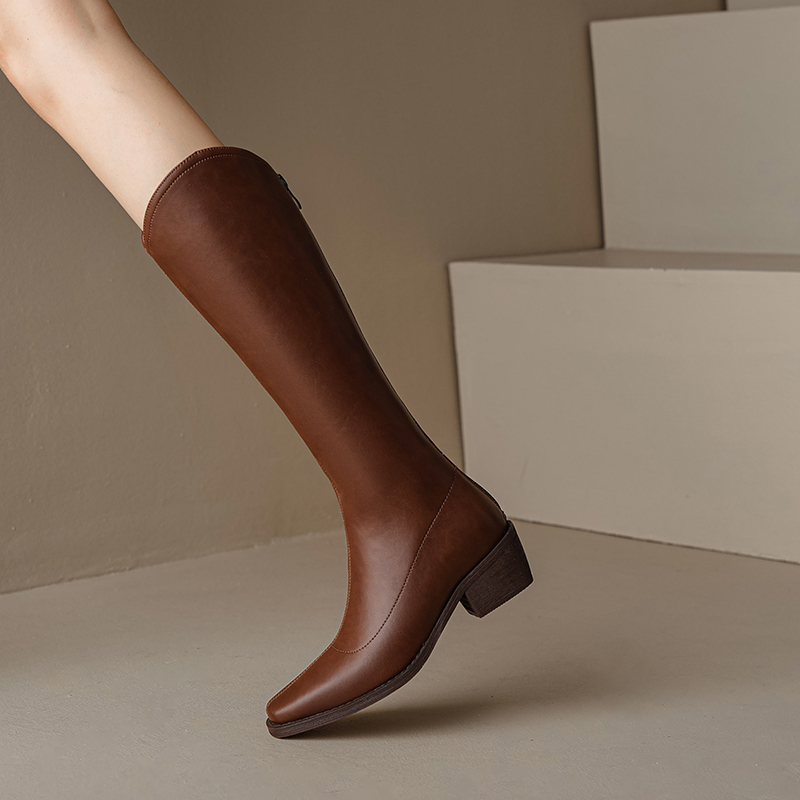 2024 Knee-high Woman Long Shoes Winter Pointed Toe Chunky Heel Shoe for Women Cowboy Western Boots 85fe