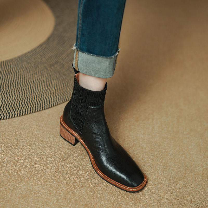 2024 Winter/Autumn Ankle Genuine Leather for Short Boots Chunky Heel Ladies Women Shoes a81a