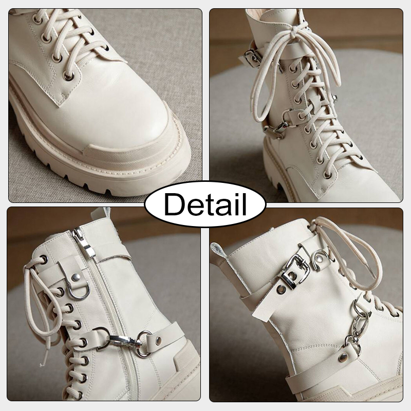 JOZHAMTA Size 34-40 Real Leather Women Ankle Boots Thick Heels Platform Shoes Fall Winter Punk Short Booties Casual Daily Dress