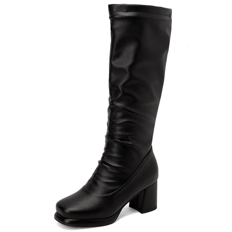 Knee Pleated High Boots Women Winter Autumn Slip On Black Beige Elegant Women's Long Boot Shoes Large Size 45 Comfortable 6bb5 's