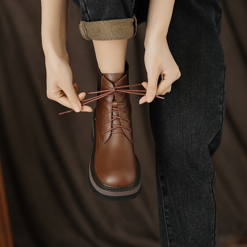 2024 New Shoes Lace-up Winter Ankle for Women Genuine Leather Womens Chunky Platform Boots f9e2