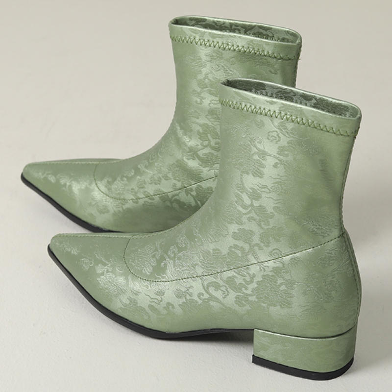 Ankle Elegant Boots for Women Autumn Winter Shoes 2024 Sier Silk Short Boot Low Heels Footwear Shoe Ladies Large Size af34