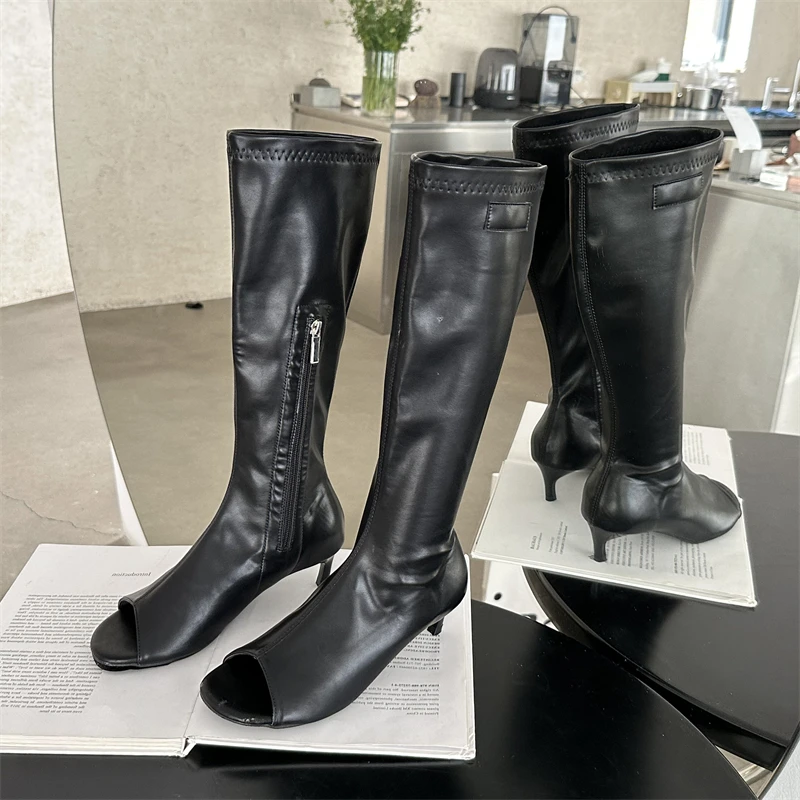 Eilyken 2024 Fashion Style Peep Toe Women Boots Sandals Designer Zipper Botines Thin Low Heels Shoes Gladiator Botas Mujer d50d