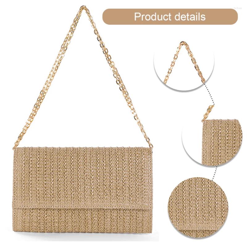 Shoulder Bags Women Stylish Crossbody Bag Large Capacity Woven Clutch Purse Trendy Envelope Chain Strap Hasp Closure Summer Beach deda 4