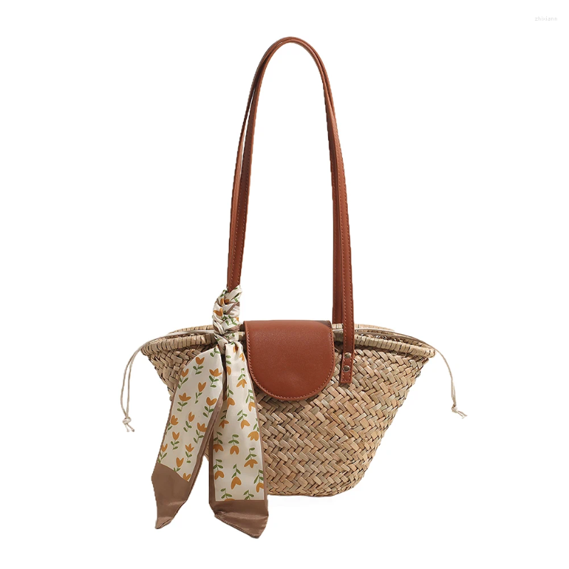 Shoulder Bags Women Straw Woven Summer Beach Large Capacity Weaving With Ribbon Chic Hobo For Party Vacation 5925 4