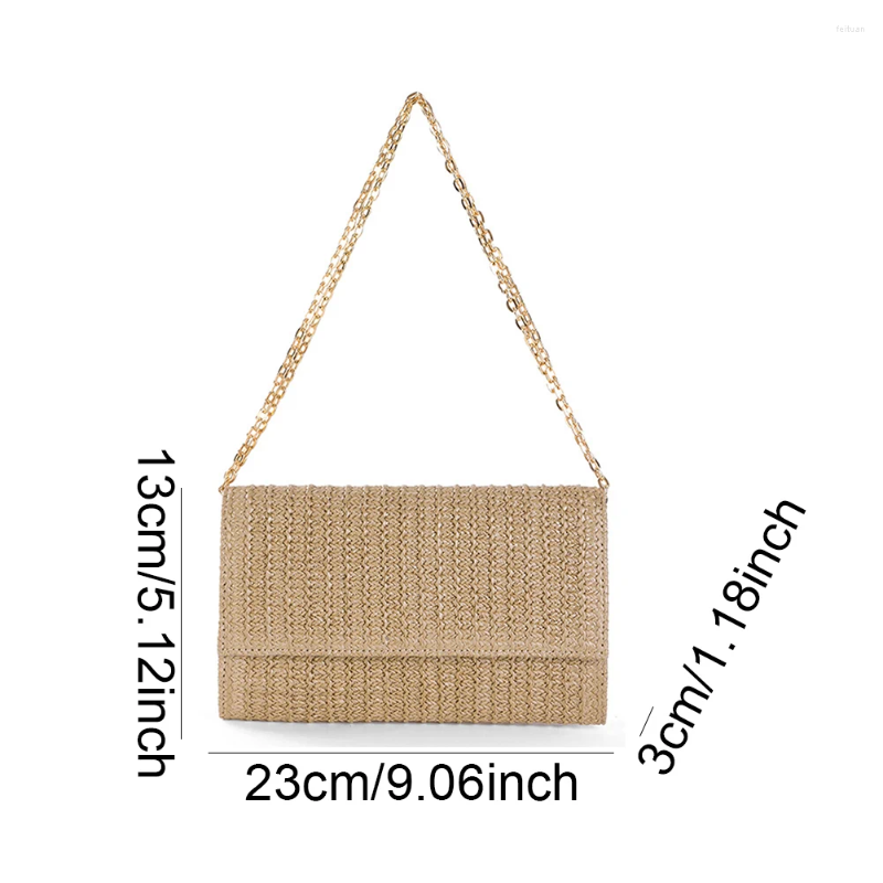 Shoulder Bags Women Stylish Crossbody Bag Large Capacity Woven Clutch Purse Trendy Envelope Chain Strap Hasp Closure Summer Beach deda 4
