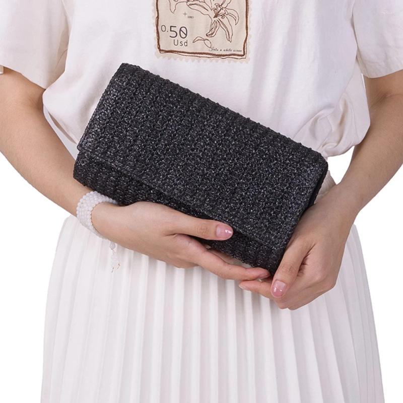 Shoulder Bags Women Stylish Crossbody Bag Large Capacity Woven Clutch Purse Trendy Envelope Chain Strap Hasp Closure Summer Beach deda 4