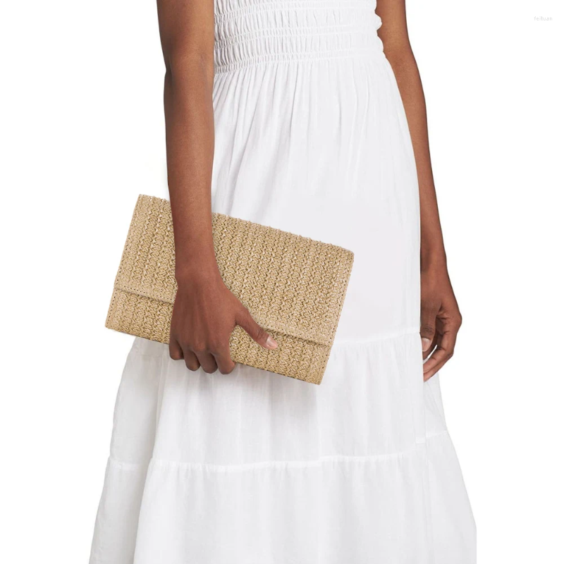 Shoulder Bags Women Stylish Crossbody Bag Large Capacity Woven Clutch Purse Trendy Envelope Chain Strap Hasp Closure Summer Beach deda 4