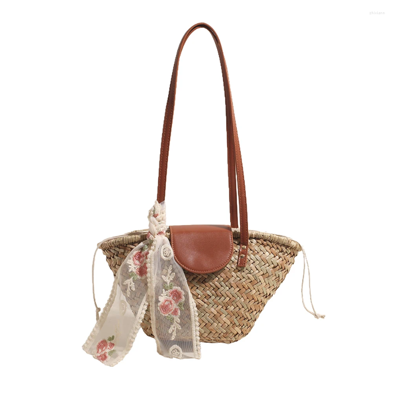 Shoulder Bags Women Straw Woven Summer Beach Large Capacity Weaving With Ribbon Chic Hobo For Party Vacation 5925 4