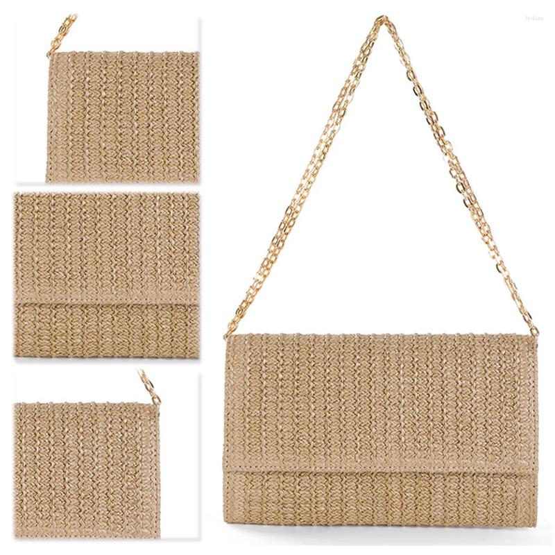 Shoulder Bags Women Stylish Crossbody Bag Large Capacity Woven Clutch Purse Trendy Envelope Chain Strap Hasp Closure Summer Beach deda 4