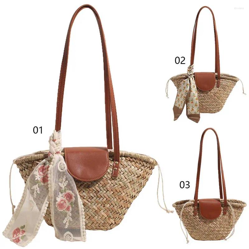Shoulder Bags Women Straw Woven Summer Beach Large Capacity Weaving With Ribbon Chic Hobo For Party Vacation 5925 4