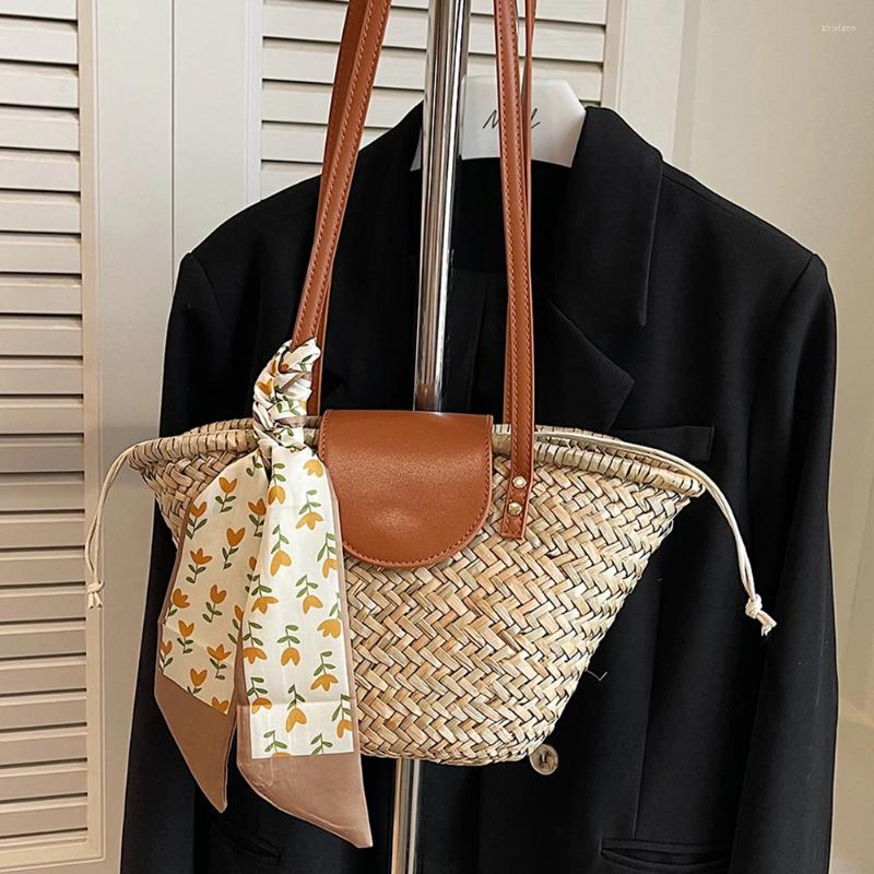 Shoulder Bags Women Straw Woven Summer Beach Large Capacity Weaving With Ribbon Chic Hobo For Party Vacation 5925 4