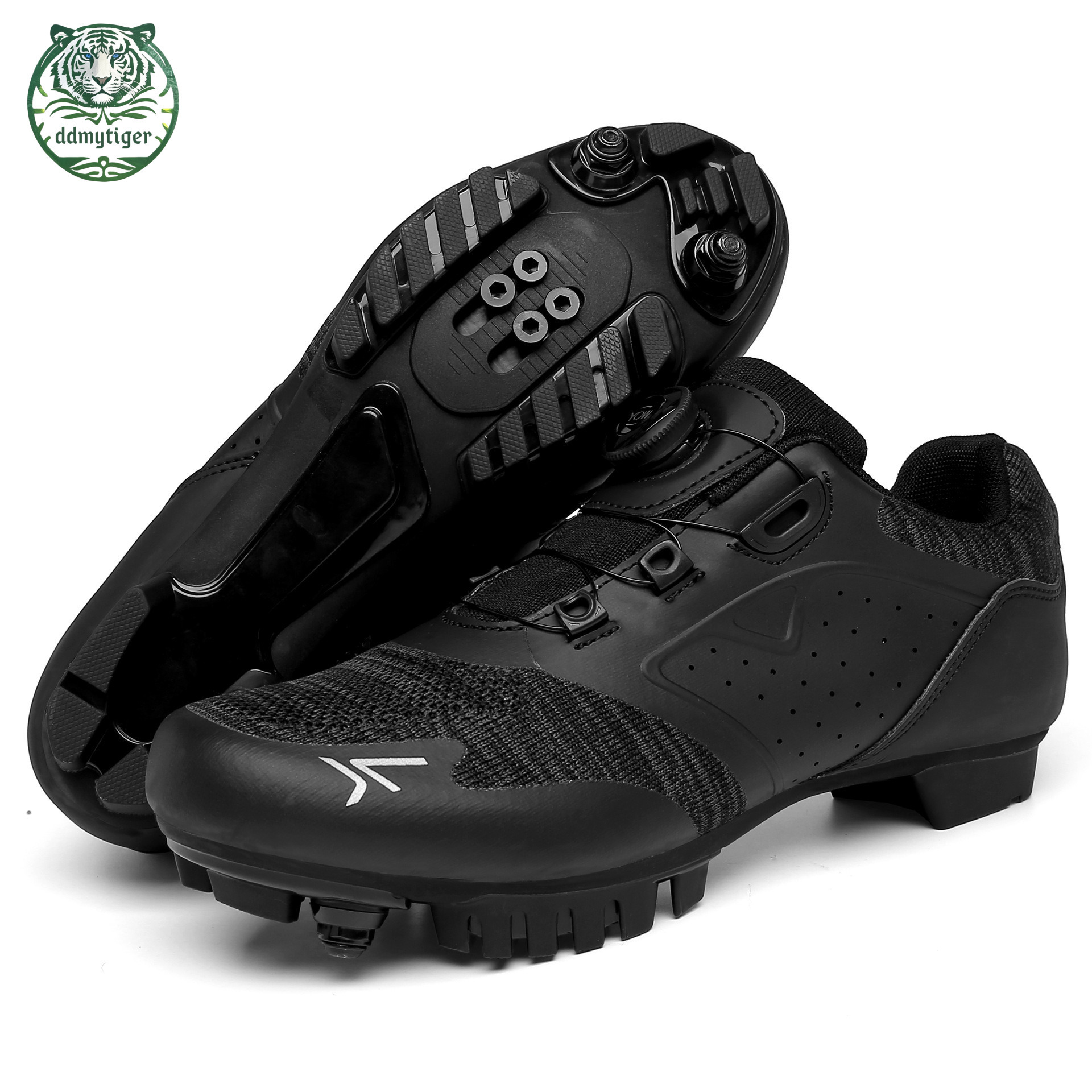 ddmytiger Large size outdoor mountain power bikes, road shoes, sports events, cycling high durability men's and women's lock shoes all black