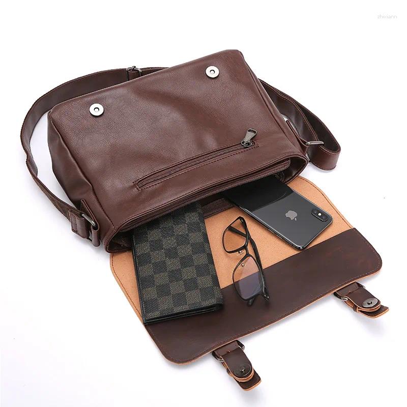 Shoulder Bags High Quality Crossbody Men Satchels Vintage PU Leather Men's Messenger Bag Laptop Lightweight Work Briefcase