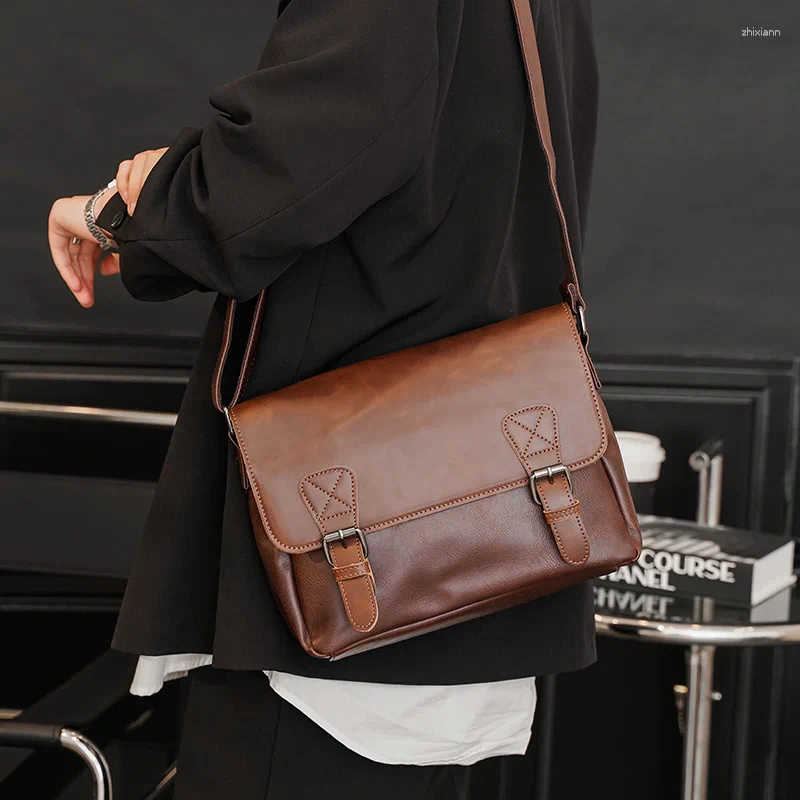 Shoulder Bags High Quality Crossbody Men Satchels Vintage PU Leather Men's Messenger Bag Laptop Lightweight Work Briefcase