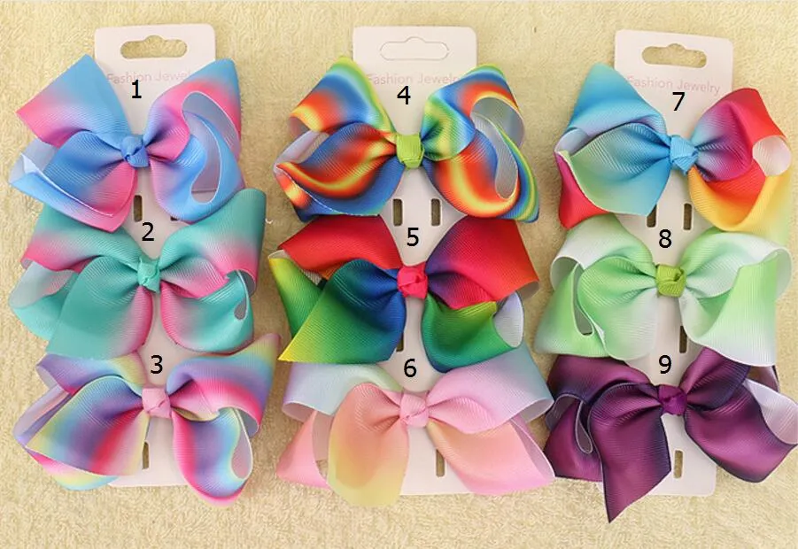 100pcs jojo Xmas Romantic 9cm Pastel flora ombre Rainbow ribbon hair bows Alligator clips Dance hair bobbles headwear Accessories ZZ