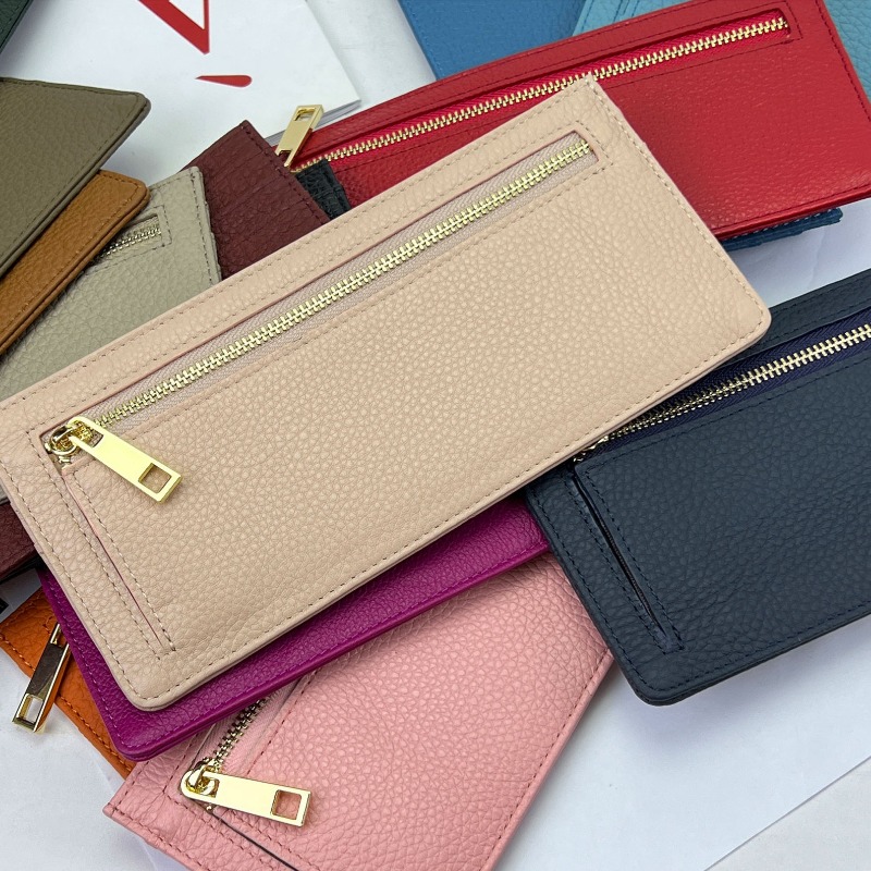 Genuine Women Card Slim Flat Zip Purse Ultra Thin Leather Long Wallet Carteras Para Mujer Portfel Damski c65b 4