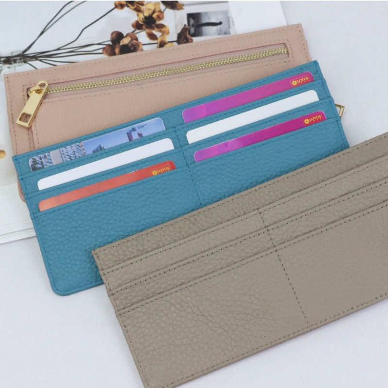 Genuine Women Card Slim Flat Zip Purse Ultra Thin Leather Long Wallet Carteras Para Mujer Portfel Damski c65b 4