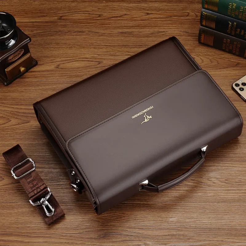 3 Large Capacity Leather Mens Briefcase Vintage Business Handbag Office Male Shoulder Messenger Fashion Man File Bag 240816