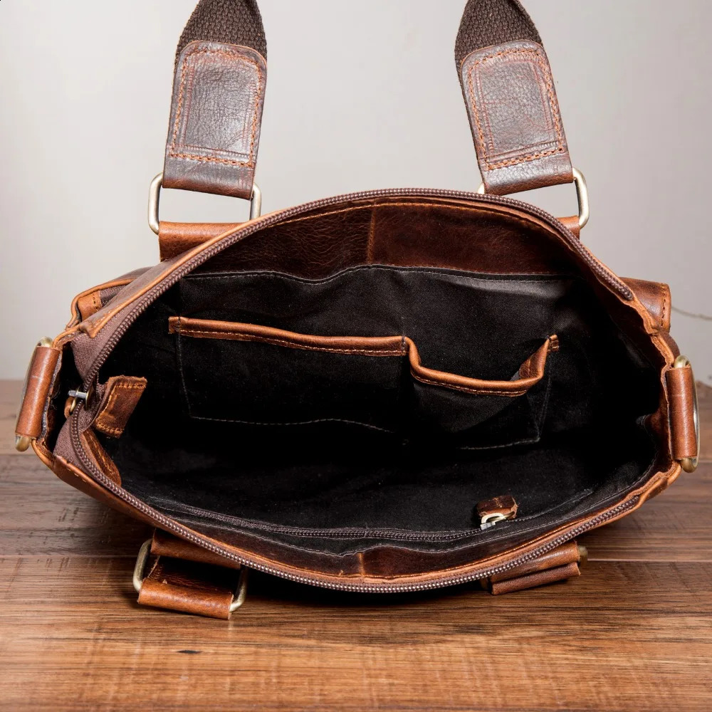 3 Men Quality Leather Antique Retro Business Briefcase 12 Laptop Case Attache Portfolio Tote Shoulder Messenger Bag B259 240816