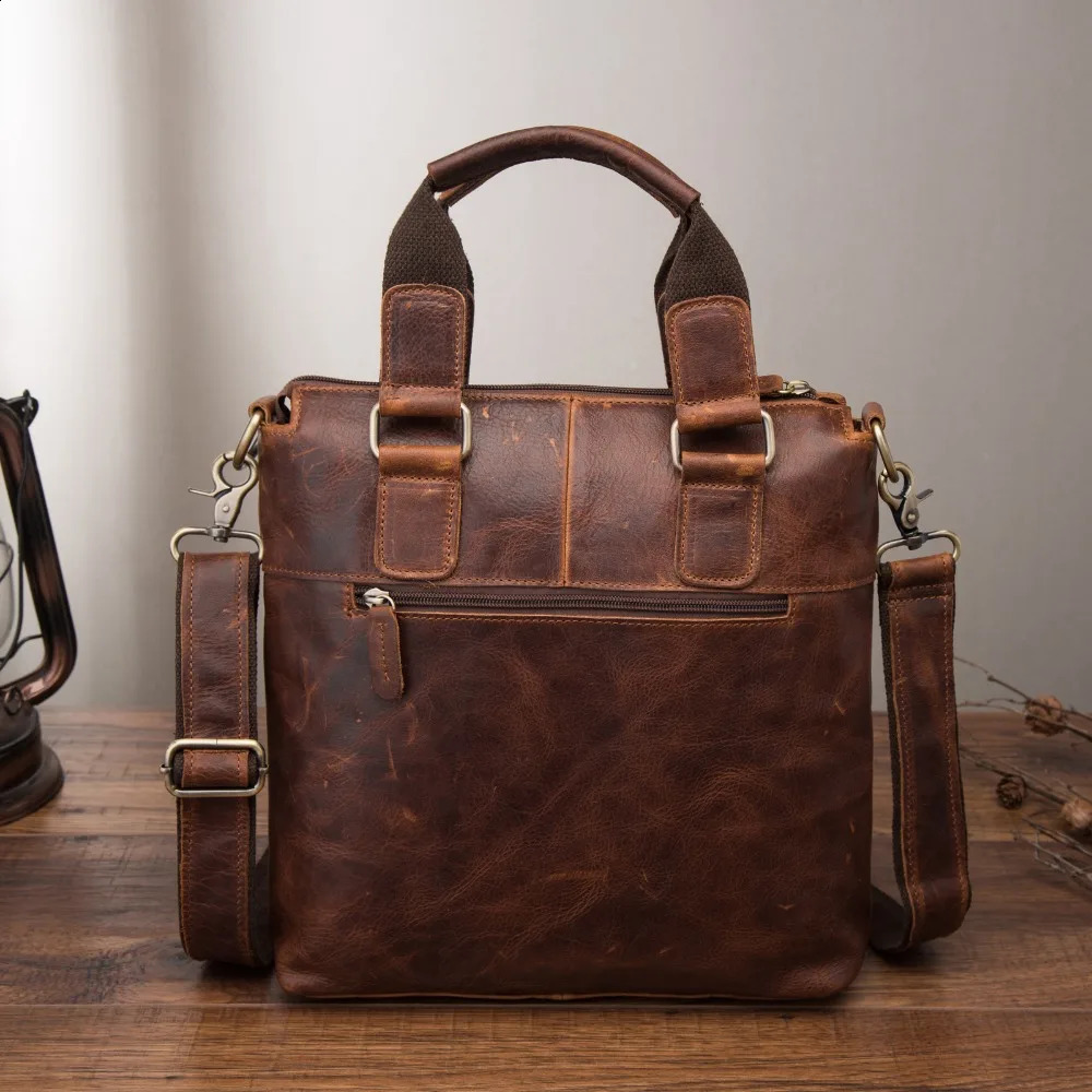 3 Men Quality Leather Antique Retro Business Briefcase 12 Laptop Case Attache Portfolio Tote Shoulder Messenger Bag B259 240816