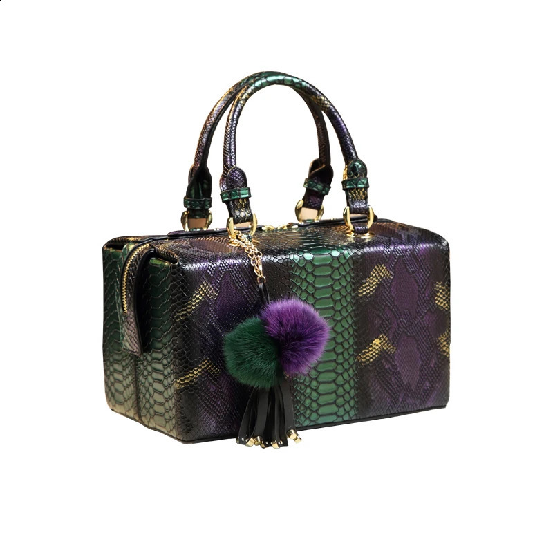 3 Fashion Genuine Leather Women handbag mother Serpentine portable shopping bag female charm shoulder square Hard box bags 240816 4