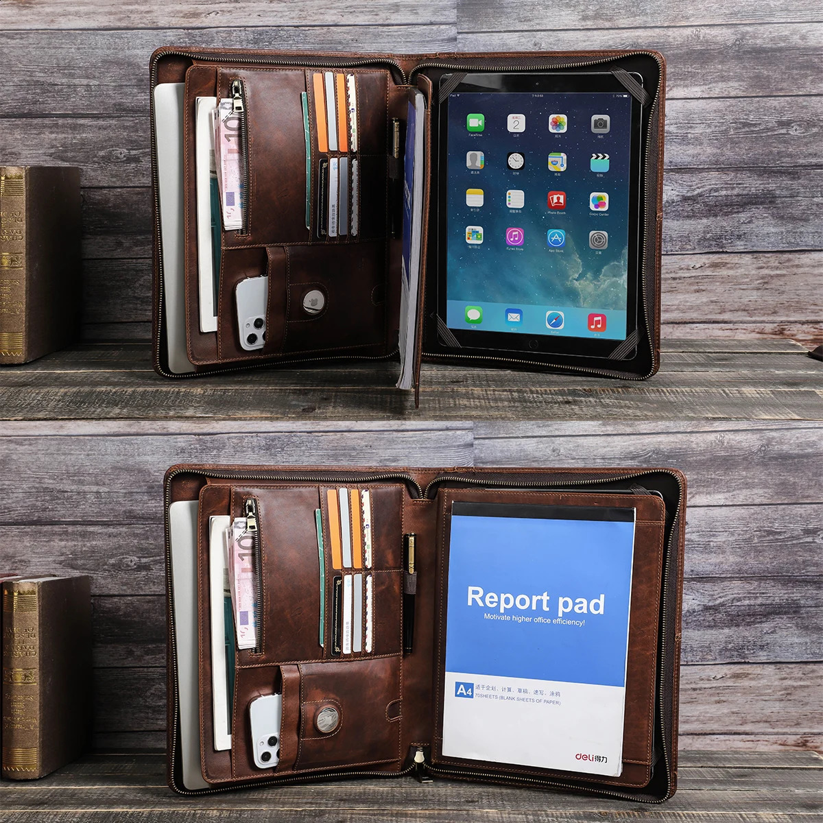 3 Air iPad Pro 13 12.9 Portfolio File Folder Cow Leather Cover Organizer Travel Business Office Document Briefcase 240816CJ