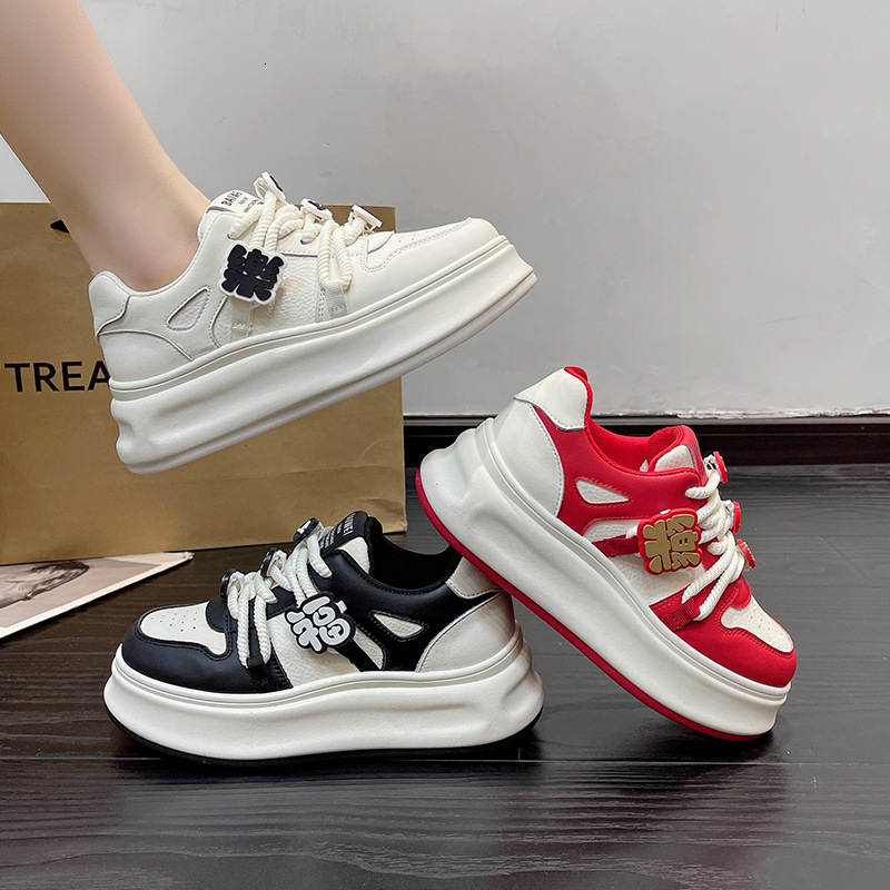 ddmytiger Thick Soled White Female Students New Spring And Autumn Korean Edition Women S Shoes Sponge Cake Round Toe Casual Sports Board For OUTDOOR d
