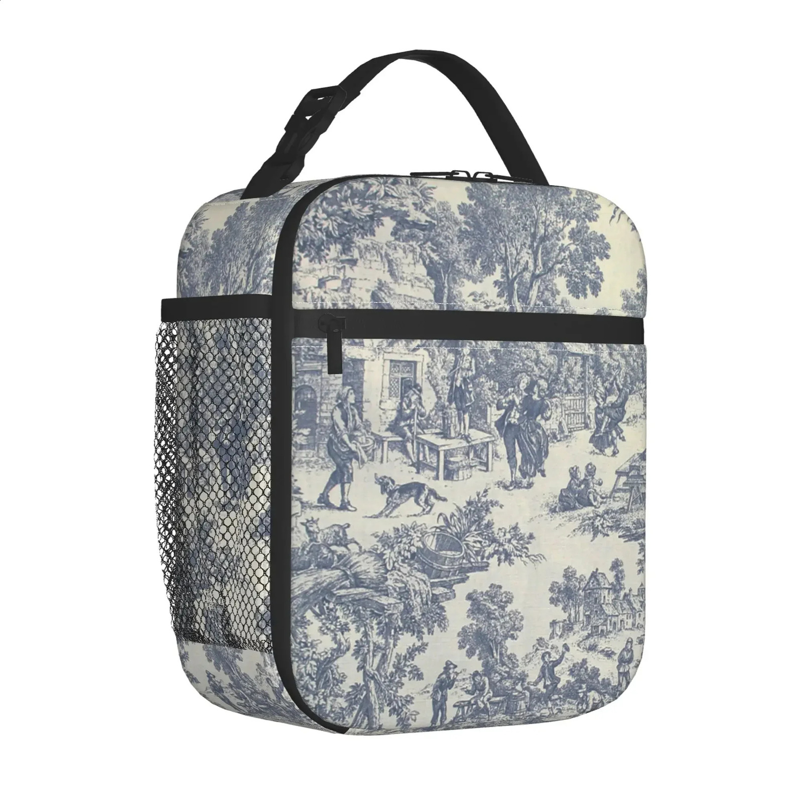 French Toile De Jouy Women Reusable Oxford Bento Tote Bag Thermal Cooler Insulated Lunch Box for Travel Picnic 240820 d83d 4
