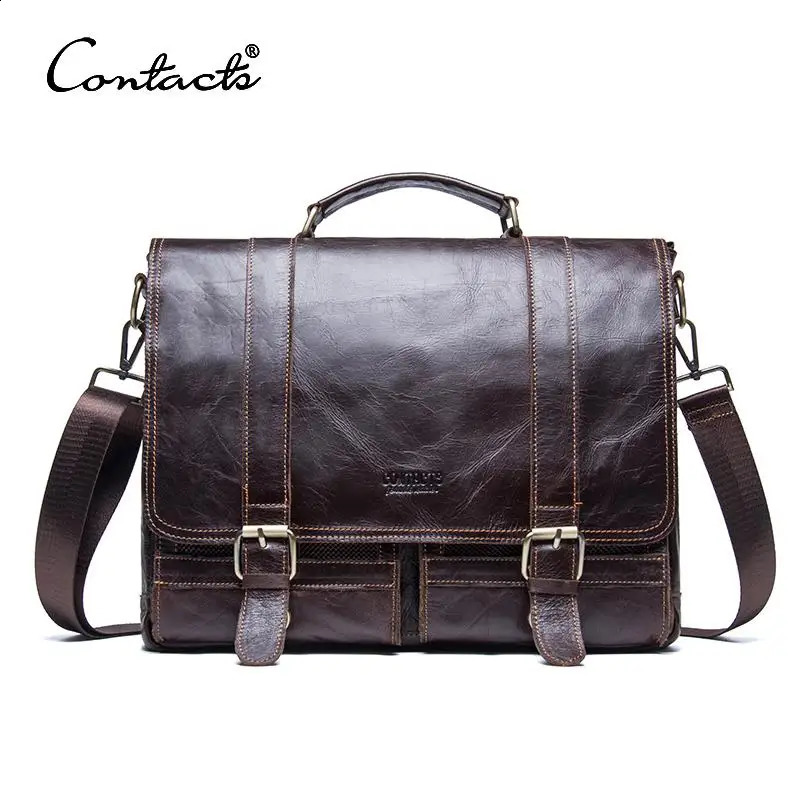 CONTACTS Mens Briefcase Genuine Leather Business Handbag Laptop Casual Large Shoulder Bag Vintage Messenger Bags y Bolsas 240821 32bd