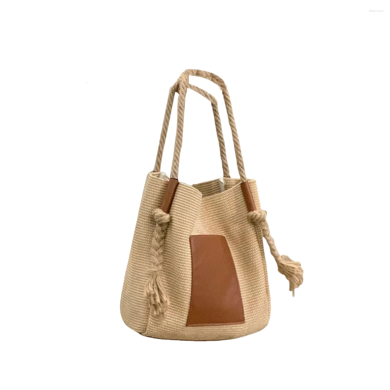 Shoulder Bags PU Leather Bucket For Women Woven Rope Hand Bag Female Large Handle Purse