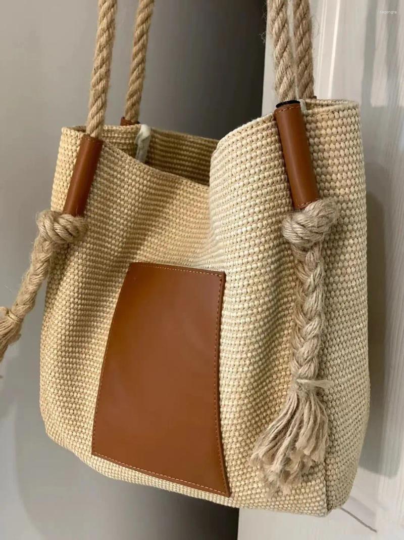 Shoulder Bags PU Leather Bucket For Women Woven Rope Hand Bag Female Large Handle Purse