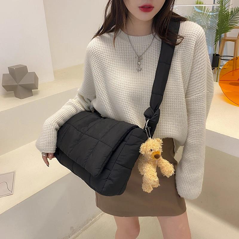 Evening Bags 2024 Cotton Nylon Big Shoulder Bag Casual Female Shopper Padded Crossbody Winter Quilted Handbags 55dc 4