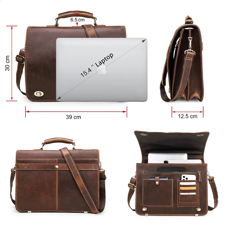 CONTACT Business Mens briefcase Crazy Horse leather shoulder messenger y Latop bag 15.6-inch handbag 240824 9c38