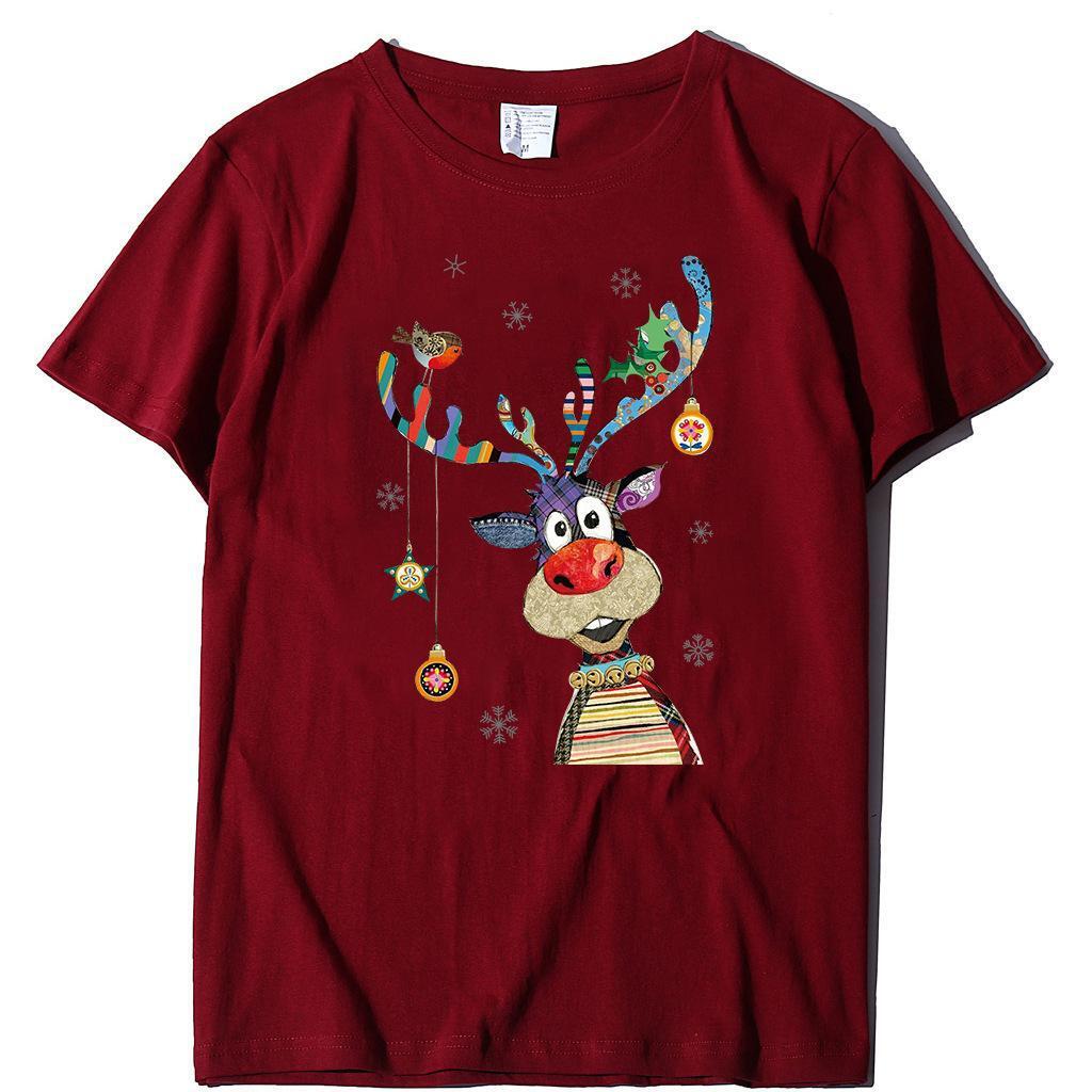 unisex European size short sleeved printed T-shirt Christmas top dongdumaoyi