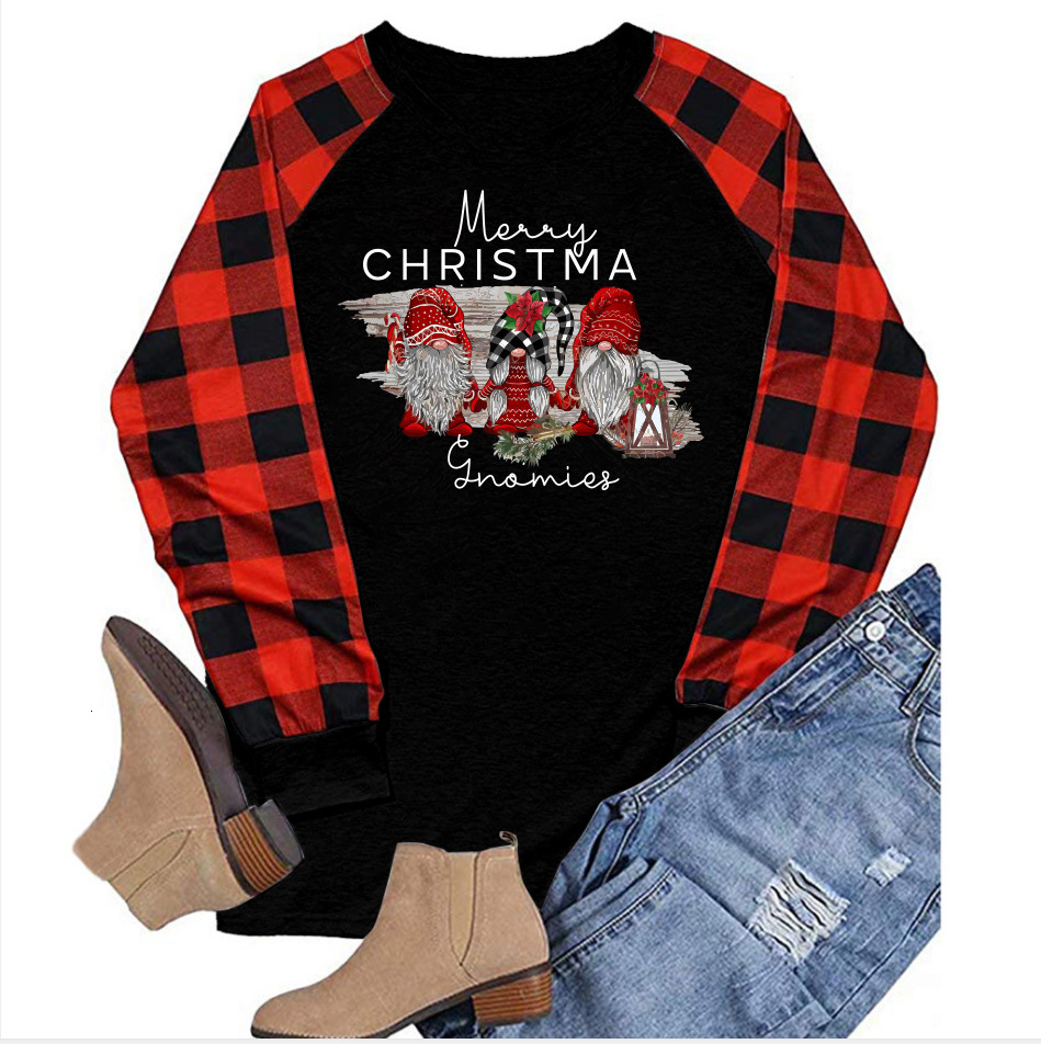 new autumn women's clothing plaid shoulder printed letter long sleeved T-shirt for women dongdumaoyi