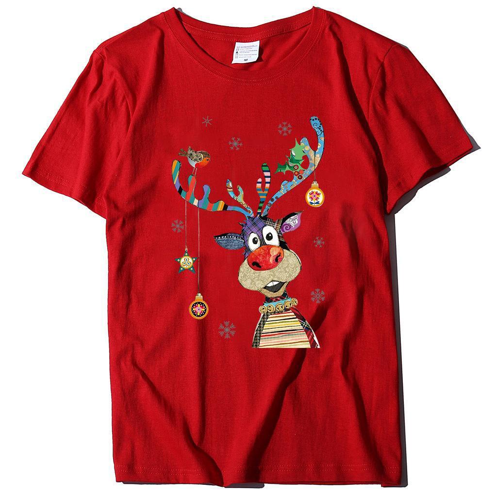 unisex European size short sleeved printed T-shirt Christmas top dongdumaoyi