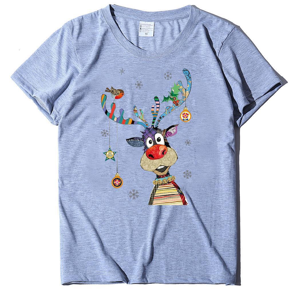 unisex European size short sleeved printed T-shirt Christmas top dongdumaoyi
