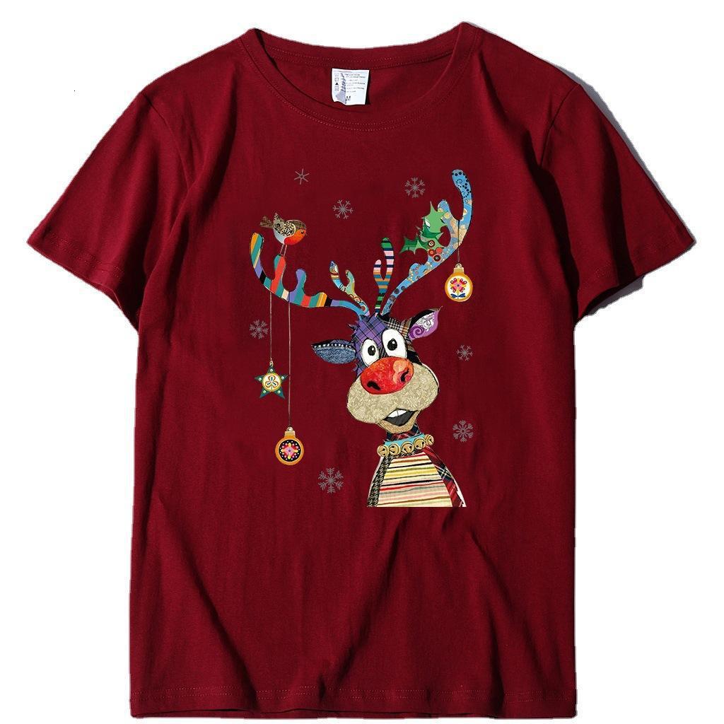 unisex European size short sleeved printed T-shirt Christmas top dongdumaoyi
