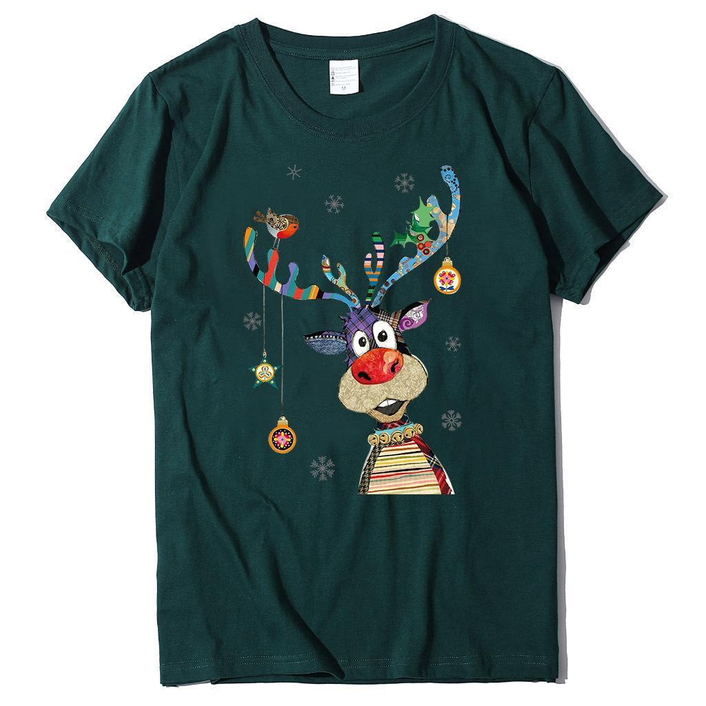 unisex European size short sleeved printed T-shirt Christmas top dongdumaoyi
