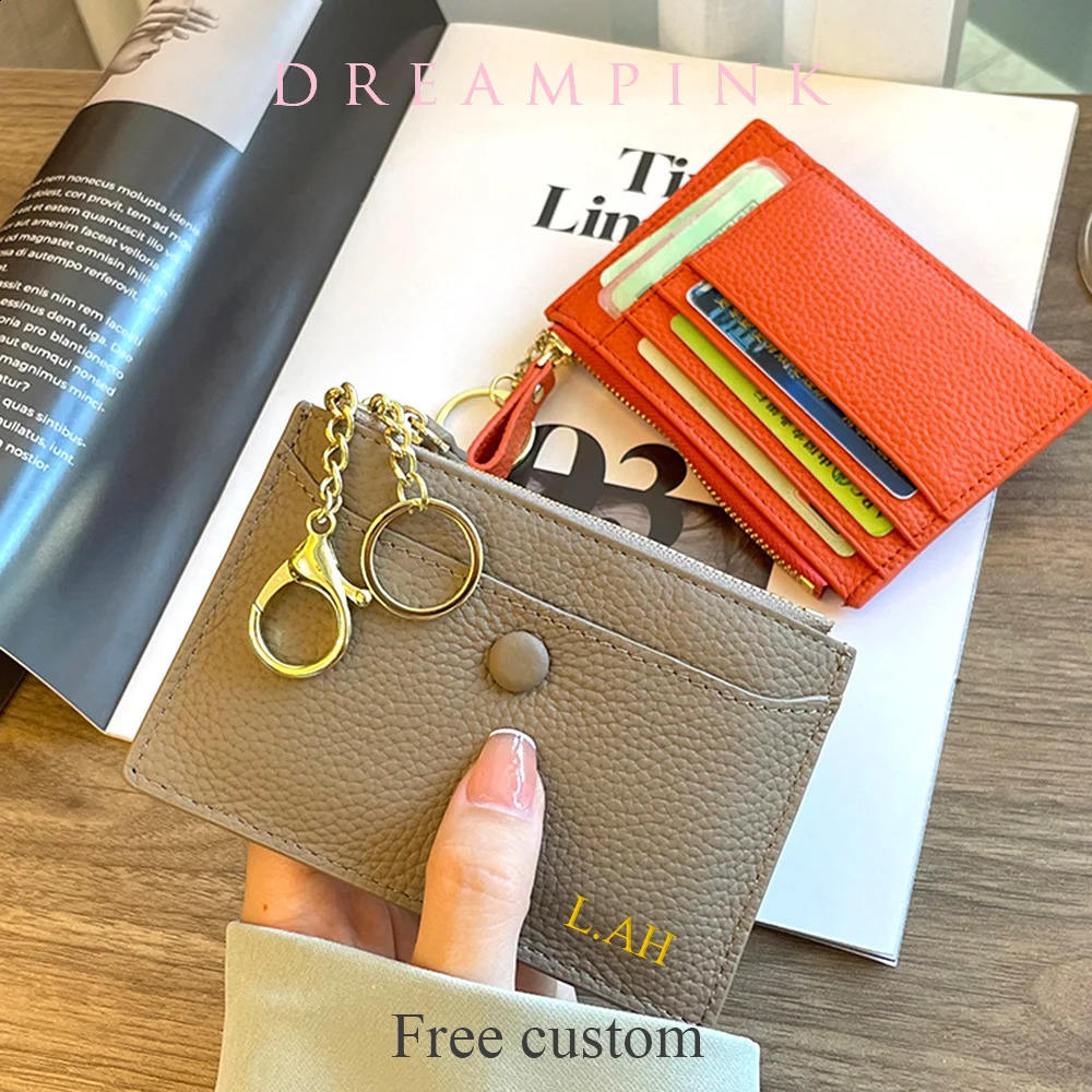 Custom Initials Women Wallet Personalize Name Gift Genuine Leather Short Keychain Coin Purse Lady Credit Card Holder Money Bag 240827 4