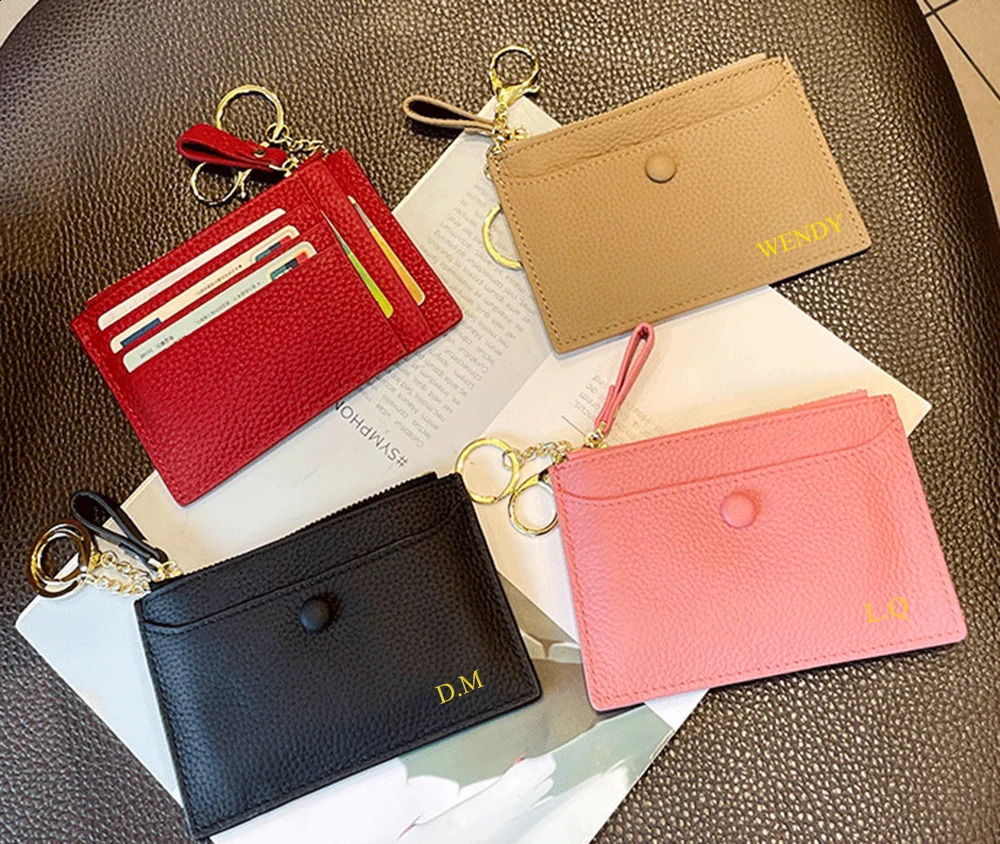 Custom Initials Women Wallet Personalize Name Gift Genuine Leather Short Keychain Coin Purse Lady Credit Card Holder Money Bag 240827 4