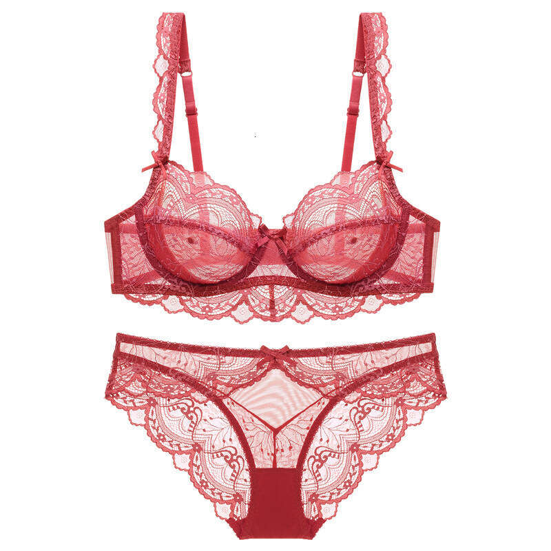 Ultrathin Bra Panties Sets Transparent Brassiere Sexy Underwear Plus Size D E Cup Embroidery Women gerie Set Lace Bras