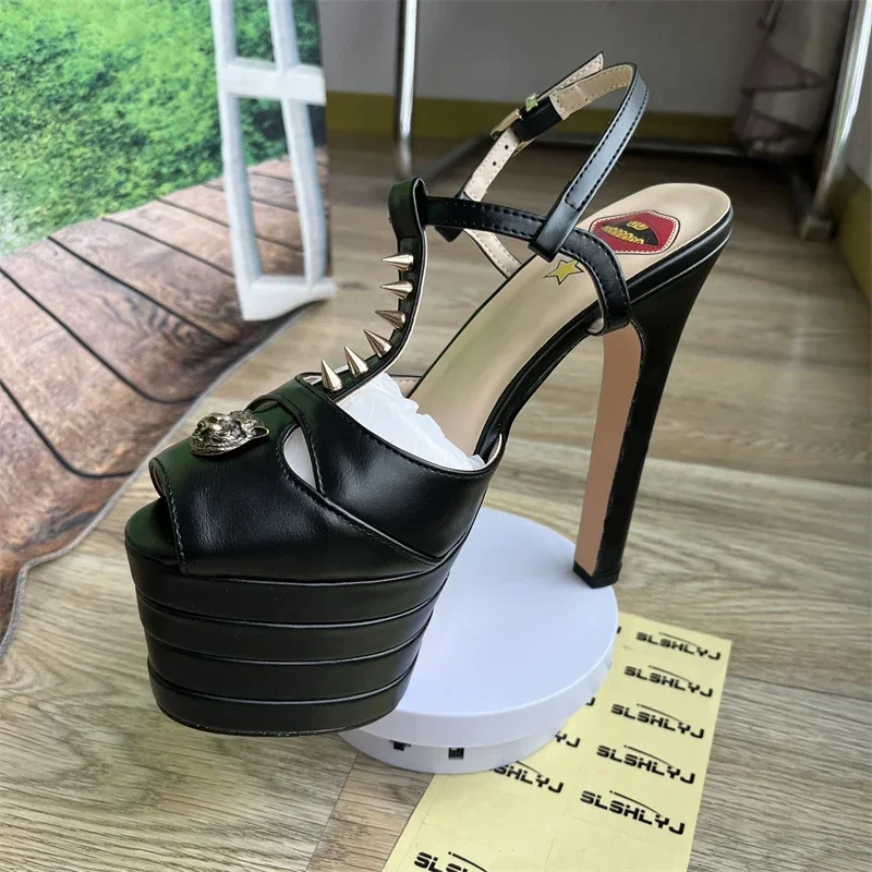 dh5367242 Sexy Brand Rivet 16cm Heel Sandals Platform Party Wedding Ball T-stage Women High Quality Large 43summer Female Shoes c42c 6902