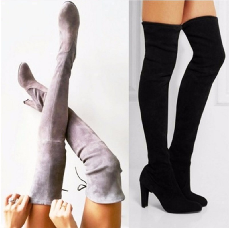 New Fashion Suede Over The Knee Boot Lace Up Sexy Heels Shoes Woman Slim Thigh High boot Women fr5 0001